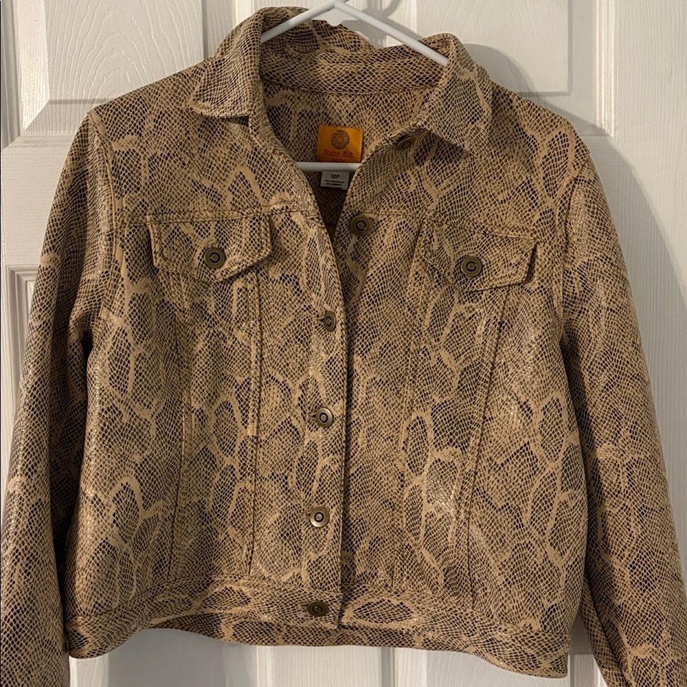 Snakeskin Cropped Jacket Y2K Petite 12P Faux Leather Look - Picture 7 of 8